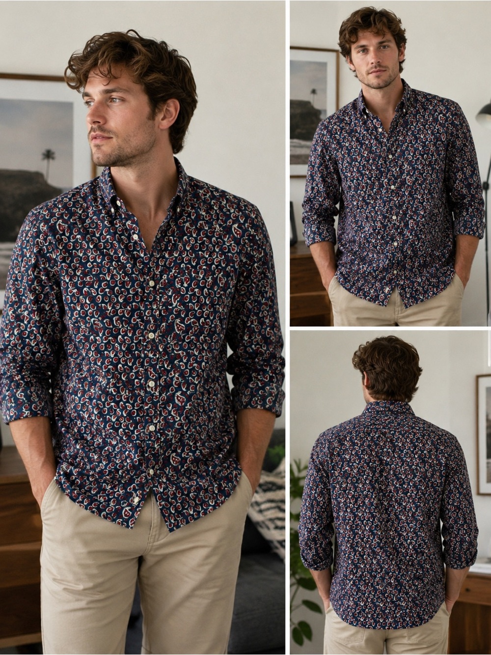 Natural issue men's size large paisley print long sleeve button down shirt